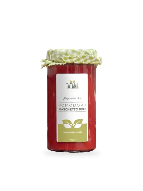 Passata di pomodoro Fiaschetto 100% Tatamà, vasetto in vetro da 490 g