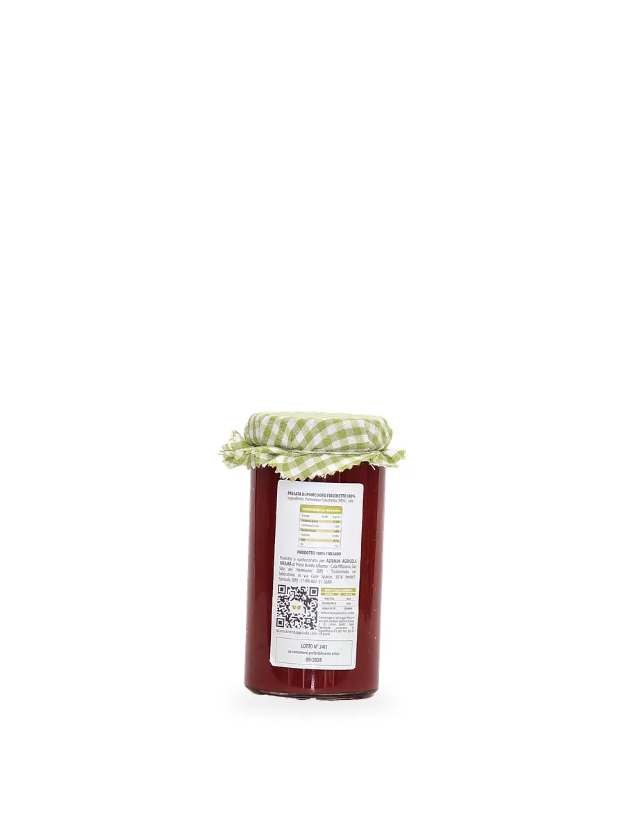 Passata di pomodoro Fiaschetto Tatamà, retro con ingredienti